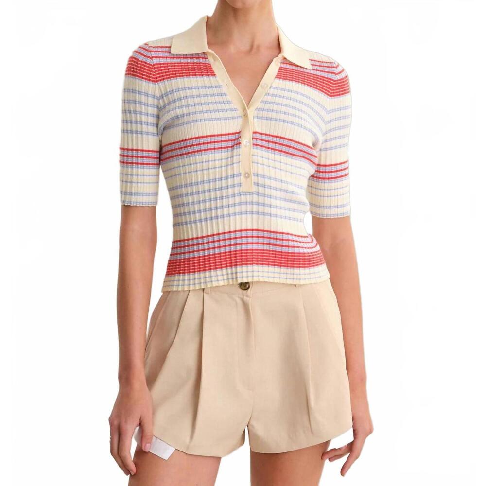NEW 525 AMERICA giselle textured elbow sleeve polo in stripe